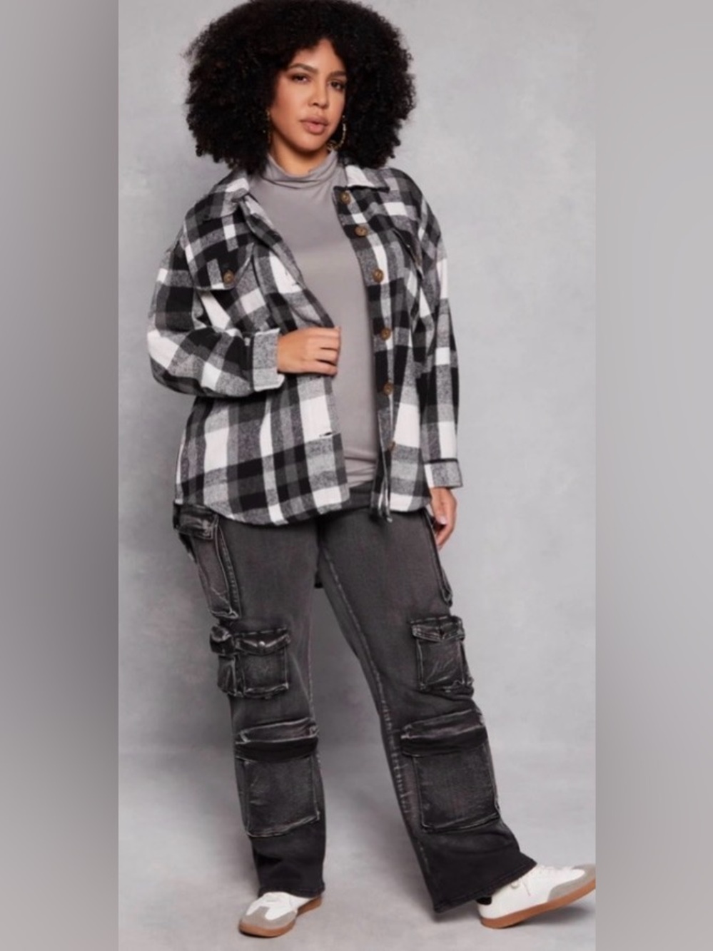 NWT Plus Size Plaid Brushed Knit Flannel Shacket - Picture 1 of 5